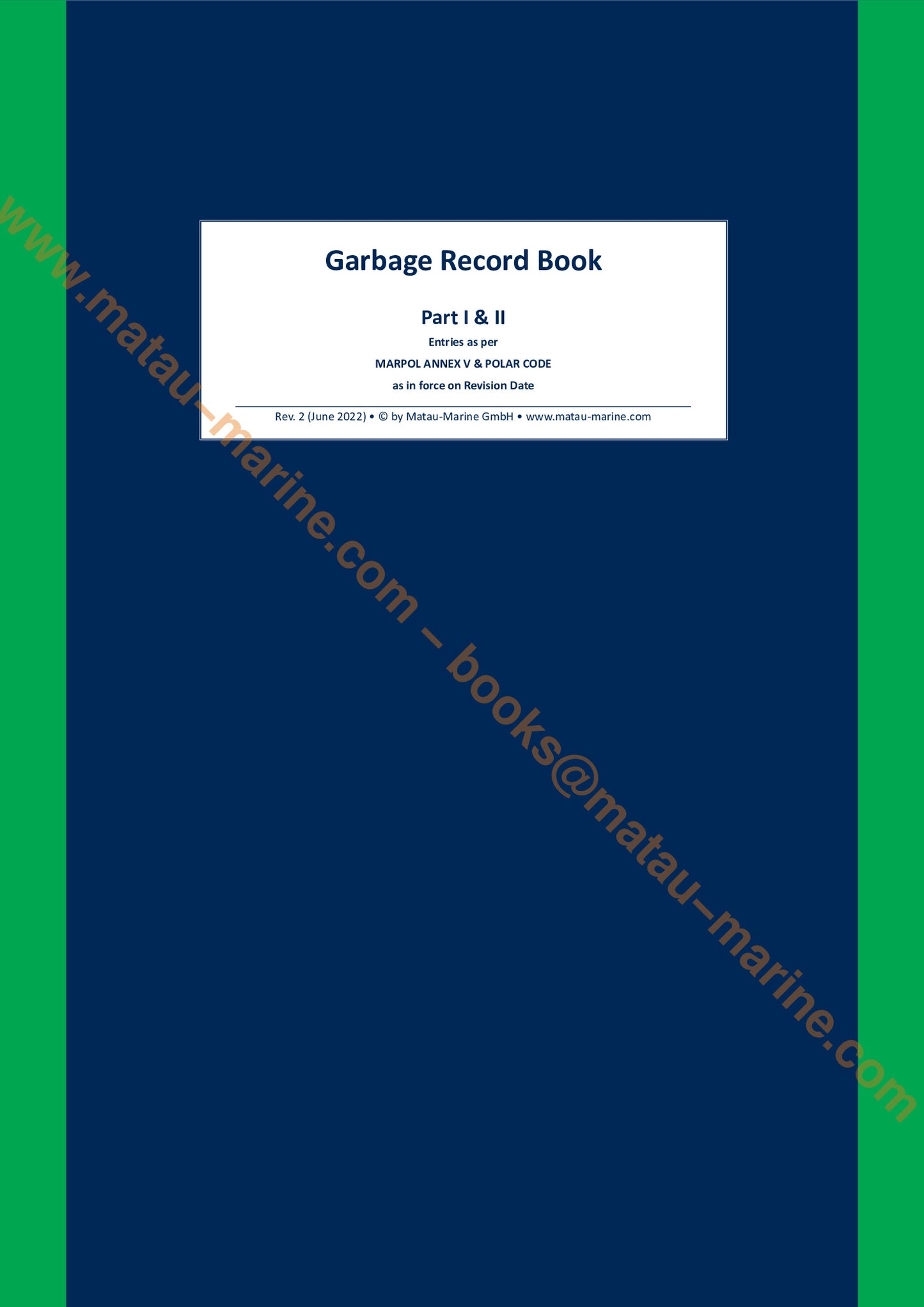 6003 Matau-Marine Garbage Record Book - Part I & II