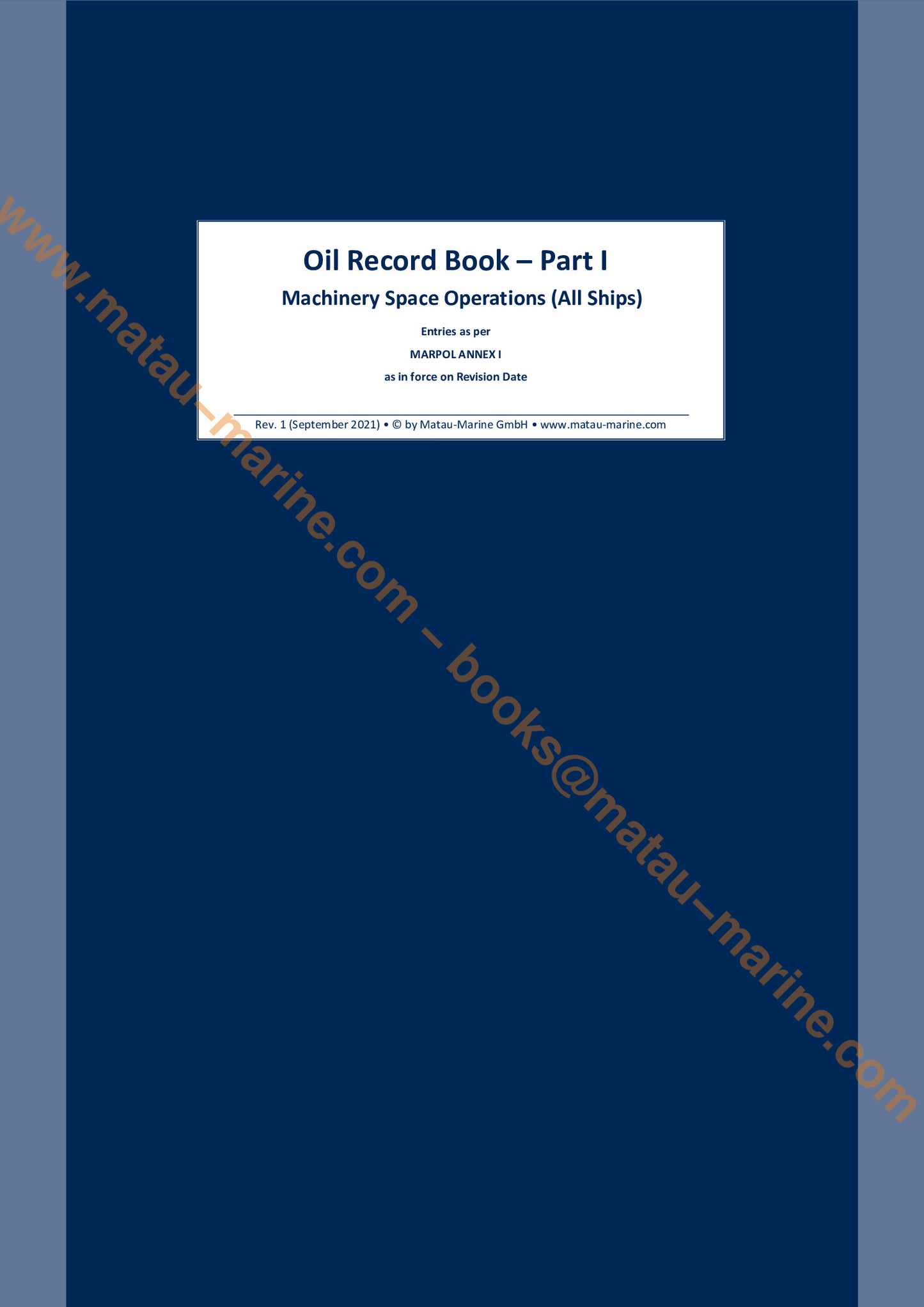 6001 Matau-Marine - Oil Record Book Part I