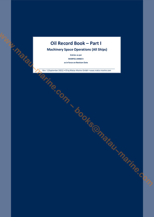 6001 Matau-Marine - Oil Record Book Part I